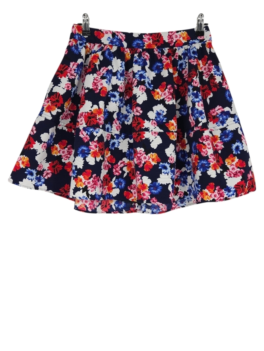Express A Line Skater Skirt Navy Colorful Floral Knee Length Lined Zip Back 8